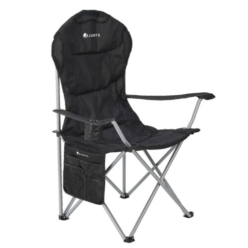 Scaun de camping Lido | Juskys | Verde | Scaun pliant căptușit cu suport pentru pahare și geantă