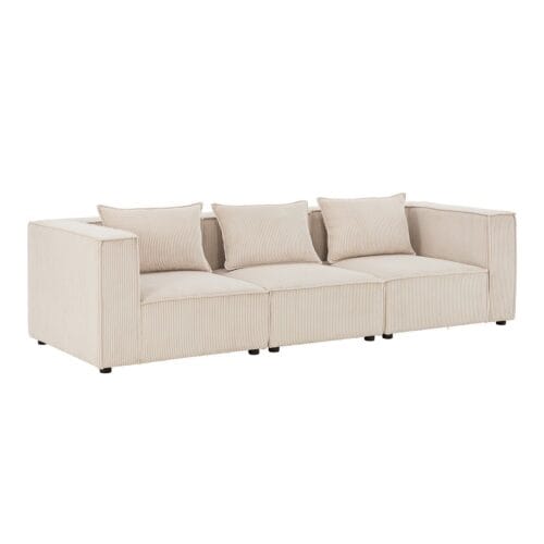 Canapea Modulară Domas M - 3 Locuri | Juskys | Gri Deschis | Material Textil | Canapea Modernă cu Cotiere și Perne