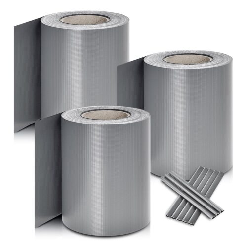 Benzi de protecție a intimității din PVC | Juskys | Gri deschis | Pachet de 3 | Bandă de protecție a intimității din PVC 19cm x 35m pentru garduri de grădină