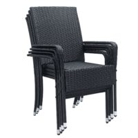 Scaune de grădină Yoro din poliratan | Juskys | Set de 4 | Negru | Scaune stivuibile, set de 2 cu cadru din oțel