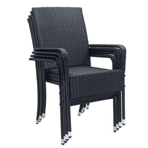Scaune de grădină Yoro din poliratan | Juskys | Set de 4 | Negru | Scaune stivuibile, set de 2 cu cadru din oțel