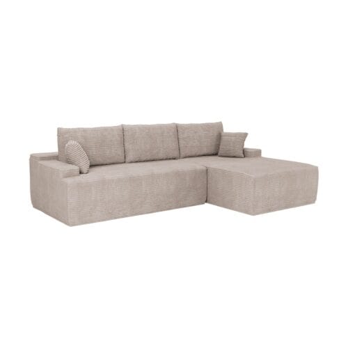 Canapea Coredo cu husă din catifea reiată și perne decorative | Juskys | Taupe | Dreapta | Canapea confortabilă cu spumă și somieră