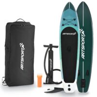 Placă de Stand Up Paddle - Set complet | Juskys | Blue Wave | SUP gonflabil cu vâsle, geantă, lesă și accesorii