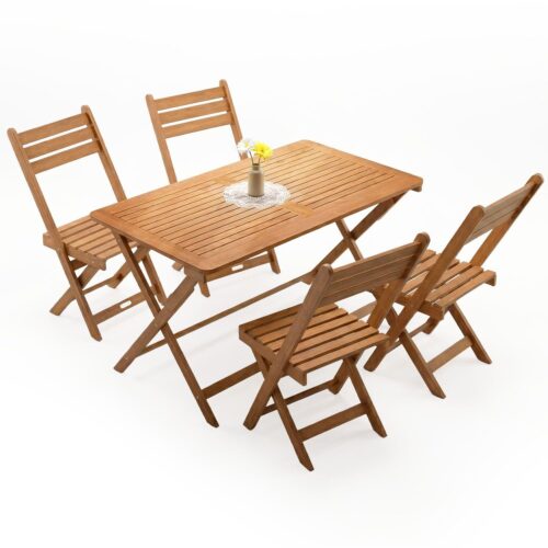 Set de mobilier de grădină Rimini din lemn de salcâm | Juskys | Set de grădină cu 5 piese, masă și 4 scaune