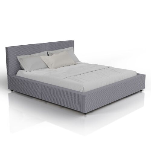 Pat tapițat Salerno | Juskys | Gri | 180x200 cm | Cadru de pat cu design din catifea reiată, durabil și ușor de curățat