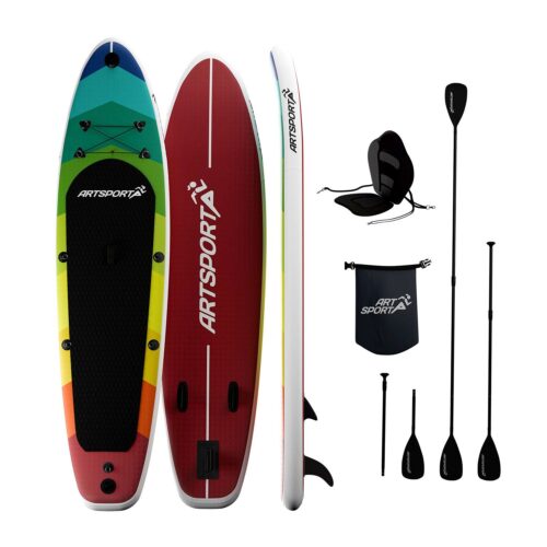 Placă de Stand Up Paddle cu scaun de caiac | Juskys | Retro Love | SUP gonflabil cu suport integrat pentru cameră de acțiune