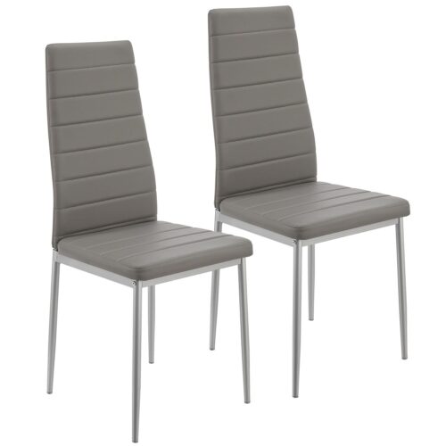 Scaun de sufragerie Loja | Juskys | Gri | Set de 2 | Scaune de sufragerie confortabile, cu piele ecologică moale