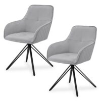 Scaun de dining rotativ cu tapițerie din catifea Clyde | Juskys | Gri deschis | Set de 2 | Scaun de dining cu cotiere disponibil ca set de 1, 2, 4 sau 6