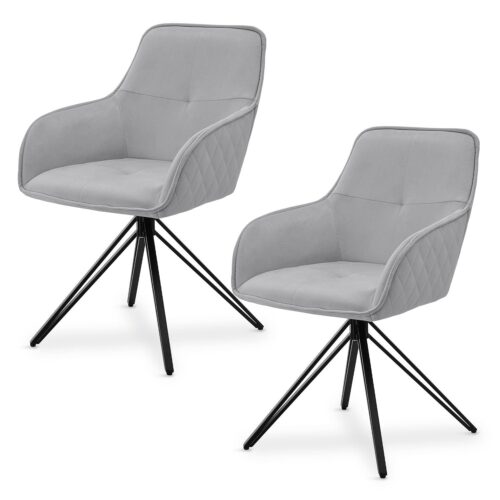 Scaun de dining rotativ cu tapițerie din catifea Clyde | Juskys | Gri deschis | Set de 2 | Scaun de dining cu cotiere disponibil ca set de 1, 2, 4 sau 6