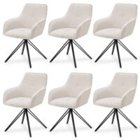 Scaun rotativ Clyde cu tapițerie din catifea reiată | Juskys | Bej | Set de 6 | Scaun elegant pentru living și sufragerie