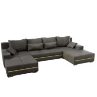 Canapea Malbun cu iluminare LED | Juskys | Gri deschis | Canapea modulară mare în formă de U cu funcție de dormit
