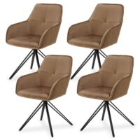 Scaun de sufragerie rotativ cu tapițerie catifea, Clyde | Juskys | Maro deschis | Set de 4 | Scaun de sufragerie cu cotiere disponibil ca set de 1, 2, 4 sau 6