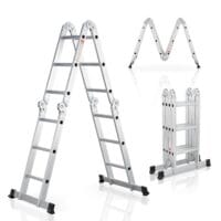 Scară multifuncțională din aluminiu | Juskys | 470 cm | Scară cu 4 secțiuni pliabile, 6 articulații și profil antiderapant
