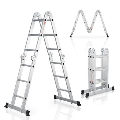 Scară multifuncțională din aluminiu | Juskys | 470 cm | Scară cu 4 secțiuni pliabile, 6 articulații și profil antiderapant