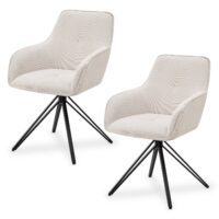Scaun rotativ Clyde cu tapițerie din catifea reiată | Juskys | Bej | Set de 2 | Scaun elegant pentru living și sufragerie