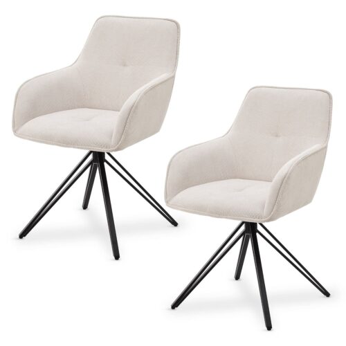 Scaun rotativ Clyde cu tapițerie din catifea reiată | Juskys | Bej | Set de 2 | Scaun elegant pentru living și sufragerie