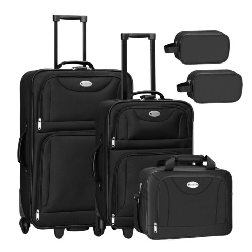 Set de bagaje tip troler Athens | Juskys | Bordeaux | Set de 5 piese cu 2 troleruri, geantă de umăr și 2 truse cosmetice