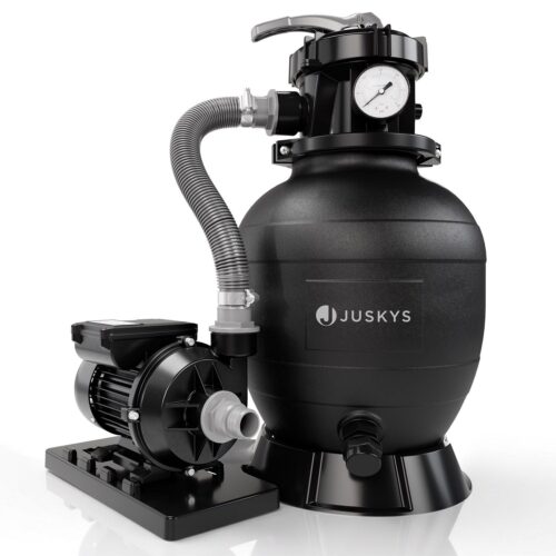 Sistem de filtrare cu nisip pentru piscine de până la 47m³ | Juskys | 250 wați | cu funcție de temporizator | Pompă de filtrare cu nisip și bile filtrante pentru apă curată
