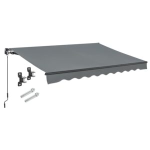 Copertină cu braț pliabil și manivelă | Juskys | Gri | 350 x 300 cm | Copertină pentru terasă și balcon - inclusiv suport de montare