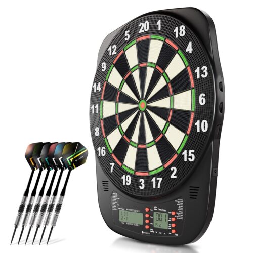 Tablă de darts electronică | Juskys | Tablă de darts electronică cu afișaj LCD, port USB-C și 18 darts