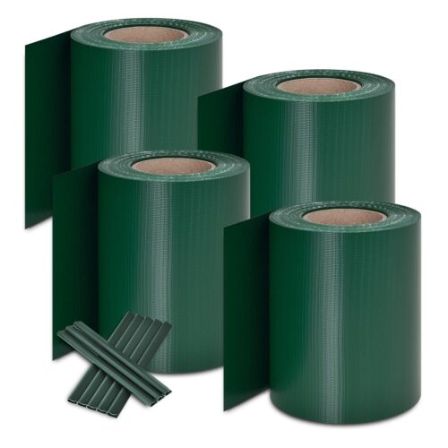 Benzi de protecție a intimității din PVC | Juskys | Verde | Pachet de 4 | Bandă de protecție a intimității din PVC 19cm x 35m pentru garduri de grădină