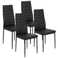 Scaun de sufragerie Loja | Juskys | Negru | Set de 4 | Scaune de sufragerie confortabile cu piele ecologică moale