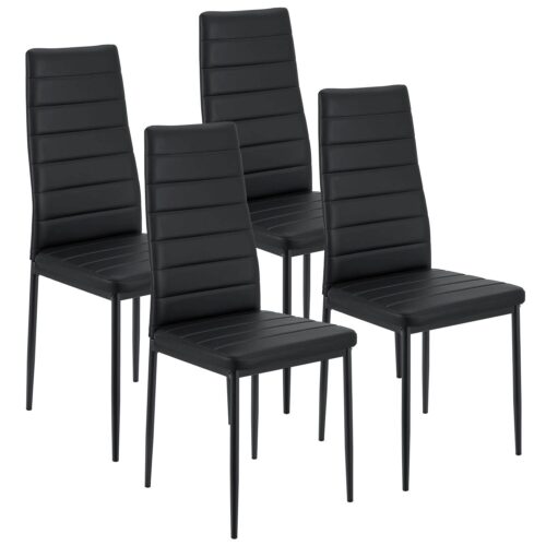 Scaun de sufragerie Loja | Juskys | Negru | Set de 4 | Scaune de sufragerie confortabile cu piele ecologică moale