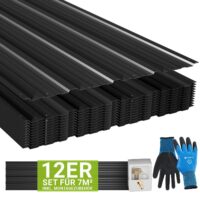 Table trapezoidale din oțel pentru acoperiș | Juskys | Antracit | Set de 12 | Set de table profilate, inclusiv mănuși și accesorii de montare