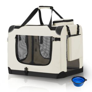 Geantă pliabilă pentru câini, pentru mașină, Lassie | Juskys | Bej | S | Cutie de transport pentru câini cu mâner și pătură