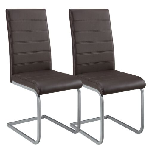 Scaun cantilever Vegas cu piele ecologică | Juskys | Maro | Set de 2 | Scaun de sufragerie modern cu cadru metalic și tapițerie din piele ecologică