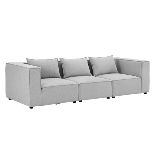 Canapea Modulară Domas M - 3 Locuri | Juskys | Gri Deschis | Material Textil | Canapea Modernă cu Cotiere și Perne