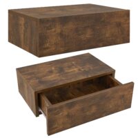 Set de 2 noptiere montate pe perete | Juskys | Aspect lemn | Noptieră din lemn cu sertar și raft