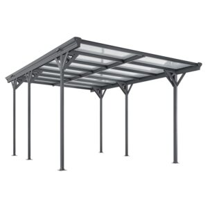 Carport 5x3 m - diverse modele | Juskys | Acoperiș plat | Loc de parcare acoperit cu luminator și jgheab