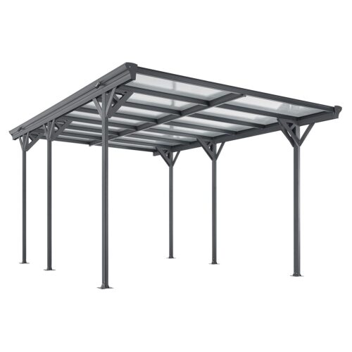 Carport 5x3 m - diverse modele | Juskys | Acoperiș arcuit | Loc de parcare acoperit cu luminator și jgheab