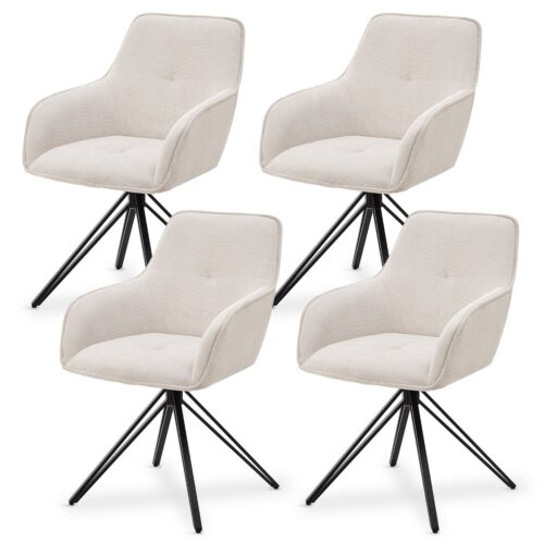 Scaun rotativ Clyde cu tapițerie din catifea reiată | Juskys | Bej | Set de 4 | Scaun elegant pentru living și sufragerie