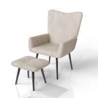 Fotoliu cu spătar lateral și taburet opțional Odense | Juskys | cu taburet | Bej | Catifea reiată | Fotoliu relaxant bej sau gri, design scandinav