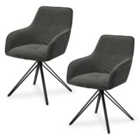 Scaun rotativ Clyde cu tapițerie din catifea reiată | Juskys | Gri deschis | Set de 2 | Scaun elegant pentru living și sufragerie