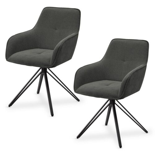 Scaun rotativ Clyde cu tapițerie din catifea reiată | Juskys | Gri deschis | Set de 2 | Scaun elegant pentru living și sufragerie