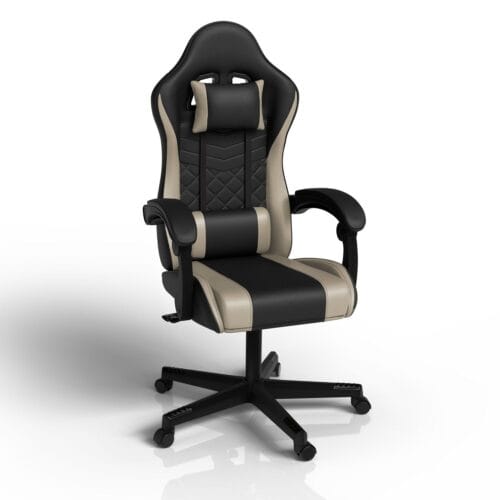 Scaun de gaming HyperSeat | Juskys | Negru/Bej | Scaun de birou pentru acasă și gaming
