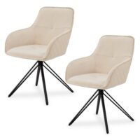Scaun de sufragerie rotativ cu tapițerie Clyde din catifea | Juskys | Bej | Set de 2 | Scaun de sufragerie cu cotiere ca set de 1, 2, 4 sau 6