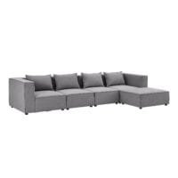 Canapea modulară Domas XL - 4 locuri | Juskys | Gri închis | Material textil | Canapea modernă cu otoman, cotiere și perne