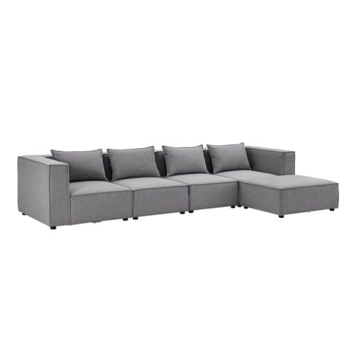 Canapea modulară Domas XL - 4 locuri | Juskys | Gri închis | Material textil | Canapea modernă cu otoman, cotiere și perne