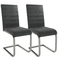 Scaun cantilever Vegas cu tapițerie din catifea reiată | Juskys | Set de 2 | Gri închis | Scaun de sufragerie modern cu cadru metalic, set de 2