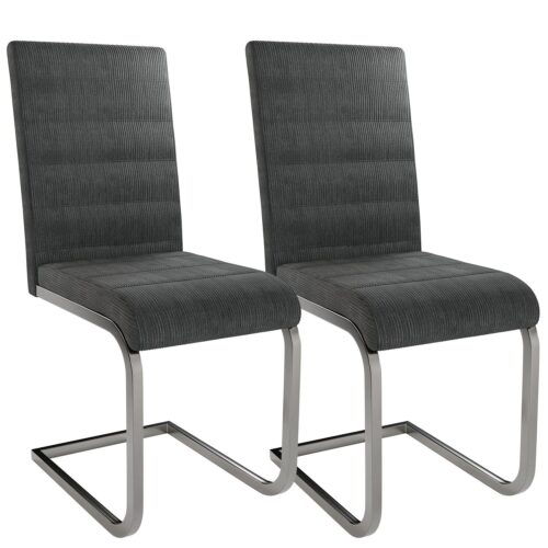 Scaun cantilever Vegas cu tapițerie din catifea reiată | Juskys | Set de 2 | Gri închis | Scaun de sufragerie modern cu cadru metalic, set de 2
