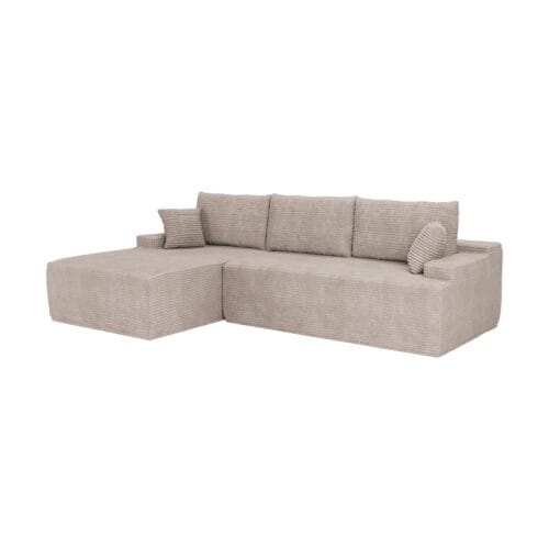 Canapea Coredo cu husă din catifea reiată și perne decorative | Juskys | Taupe | Stânga | Canapea confortabilă cu spumă și somieră