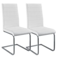 Scaun cantilever Vegas cu piele ecologică | Juskys | Alb | Set de 2 | Scaun de sufragerie modern cu cadru metalic și tapițerie din piele ecologică