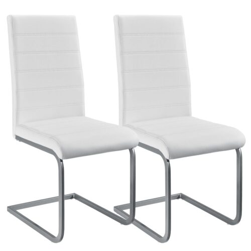 Scaun cantilever Vegas cu piele ecologică | Juskys | Alb | Set de 2 | Scaun de sufragerie modern cu cadru metalic și tapițerie din piele ecologică