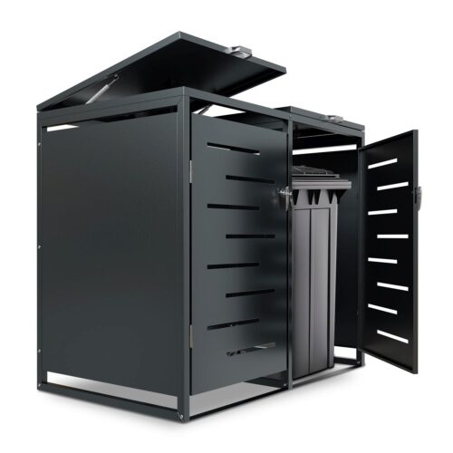 Unitate de depozitare pentru containere metalice Arel | Juskys | Set de 2 | Unitate modernă de depozitare pentru grădină pentru containere de 120L sau 240L