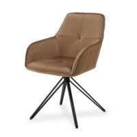 Scaun de dining rotativ cu tapițerie din catifea Clyde | Juskys | Maro deschis | 1 bucată | Scaun de dining cu cotiere disponibil ca set de 1, 2, 4 sau 6