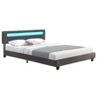Pat tapițat Paris | Juskys | Gri închis | 160 x 200 cm | Cadru de pat cu iluminare LED și somieră cu lamele